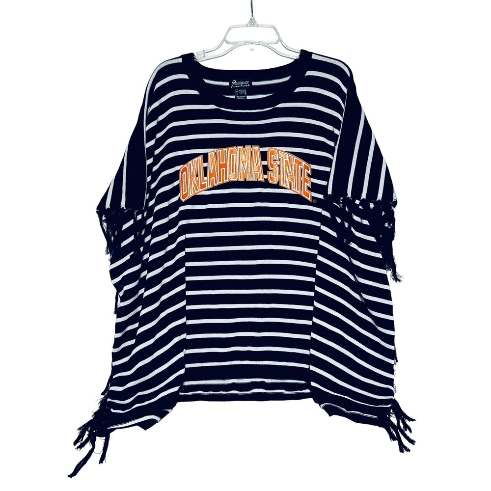 Oklahoma State Womens Black Poncho Sweater Game Day Size XS/S Black White Tassel